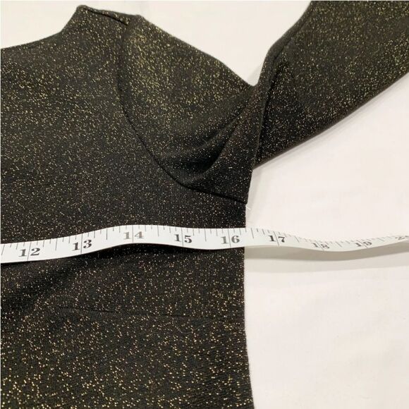Loft Peplum Sparkle 3/4 Sleeve Black & Gold Shimmer Blouse Career Top size XS - Picture 8 of 15